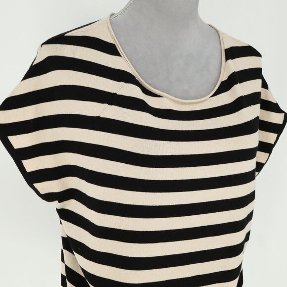 Loft Sweater Womens Small Black Beige Stripe Top Stretch Knit Career Oversized - Picture 6 of 12